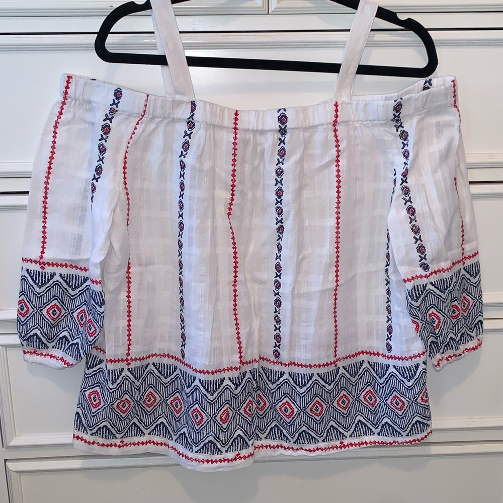 Sonoma Red, White, and Blue Off the Shoulder Shirt